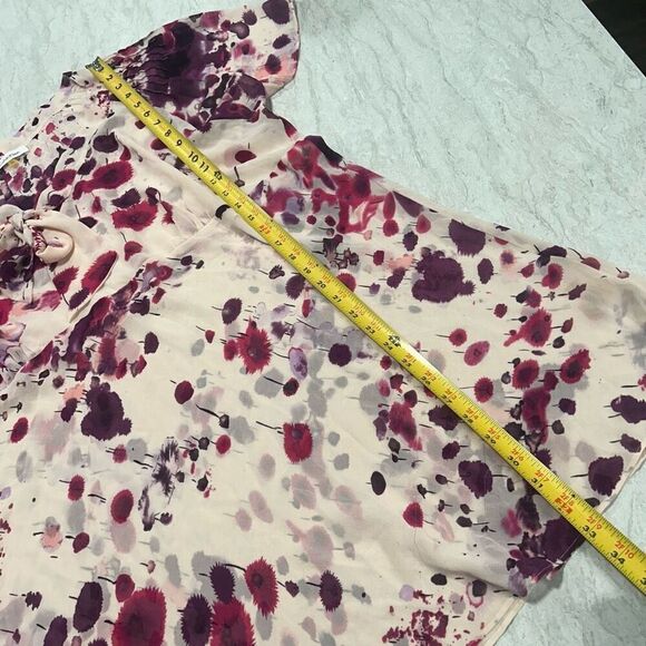 Calvin Klein Pink Floral Tie‎ Front Short Sleeve Semi Sheer Top Plus Size 3X - Picture 13 of 15
